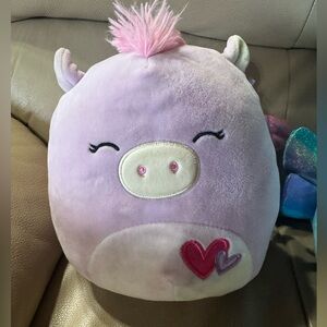 Pegasus Squishmallow. 
Cute Purple Plush Toy with Hearts